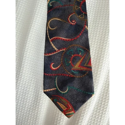 Kenneth Gordon New Orleans Mens Silk Tie Navy Blue Red Geometric Abstract USA - Image 1 of 3