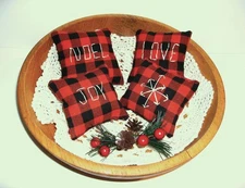 Farmhouse Christmas embroidered bowl fillers #F-buffalo check mini pillows-4 pcs