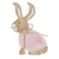 Chaks Ostern Deko Hase Holz Kunstfell Figur Osterdeko Osterhase Rosa Tischdeko