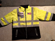 RefrigiWear Hi-Vis Yellow/Black Reflective Work Jacket Polyester LG 0496R