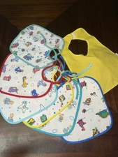 VTG Lot Of  Tie On Colorful Baby Bibs (7)