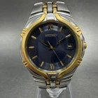 Seiko Watch Men 37mm Blue Dial Two Tone Date Round 7N42-6C10 New Battery A193