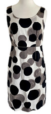 ANN TAYLOR Black White Gray Polka Dot Sheath Dress Sleeveless Knee-Length 4