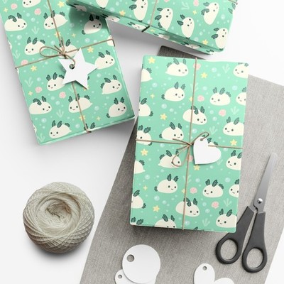 Sea Bunny Creature Pattern Ocean Wrapping Paper, Cute Animal Gift Underwater Sea