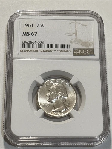 1961  WASHINGTON SILVER QUARTER ATTRACTIVE LUSTER (RARE GRADE) *NGC MS 67*