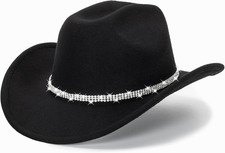 Glitter Silver Black Cowboy Hats for Women - Western Sparkly Rhinestone Cowgirl