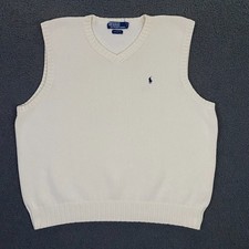 Vintage Polo Ralph Lauren Sweater Vest Mens XL Knit Pony V-Neck Preppy White