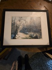 Framed Winter Creek Landscape Print Rustic Cabin Decor
