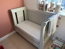 Tutti Bambini Katie Space Saver Sleigh Cot Bed With Under Bed Drawer - 120 X 60cm Converts To Junior/Toddler Bed (White) 3 Positions 9 Tutti Bambini Roma Space Saver Sleigh Cot Bed - Dove Grey