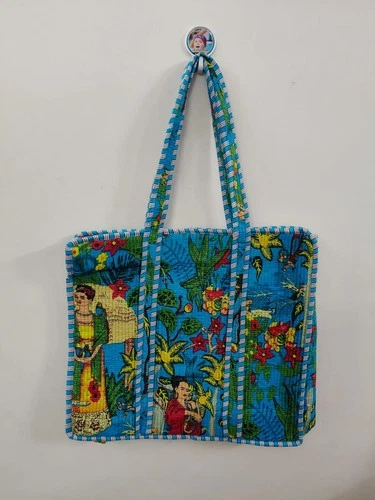 Quilted Cotton Beach Handbag ~ Folk Art Portrait Bag - Unique Gift for Her Opens in a new window or tab