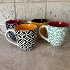 NEW Dowan Large Jumbo Mug Set Patterns 16oz 4 Mugs Set Lot