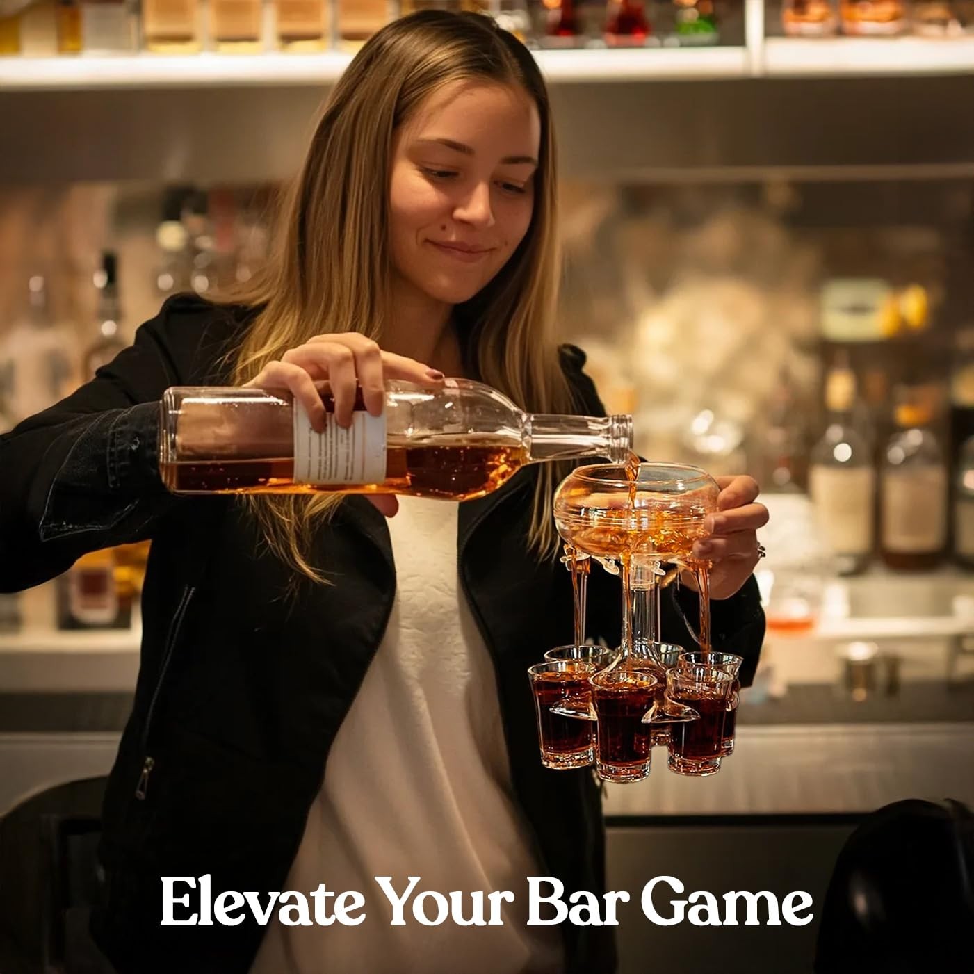 Shot Glass Dispenser And Holder - Party Drink Set For Liquor With 6 Glasses, ...