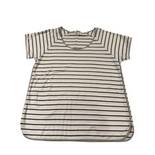 Lake Pajamas Womens Pima Cotton Short Sleeve Sleep Top Navy White Stripe Large