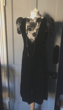 handmade vintage Black Velvet lace sheer pannel Dress Size 12 Party sexy