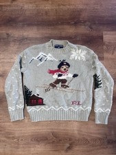 Vintage 90s Ralph Lauren Polo Sport Knit Sweater Polo Bear Skiing Size S Ski
