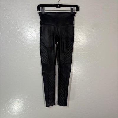Spanx Leggings Womens S/P Black Faux Leather Moto High Rise Ankle Shaping 20136R