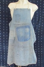 Vintage 1940s Denim Work Shop Apron Selvedge Distressed Patched Workwear Jeans