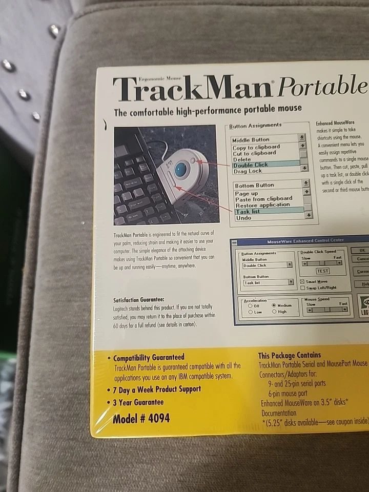 Logitech Trackman Portable Mouse Ergonomic Mouse Model #4094 New Sealed 1993 - Image 3 of 4