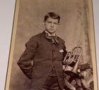 Rare Antique Victorian American Musician B Cornet  Music Cabinet Card Photo! US! — photo 3
