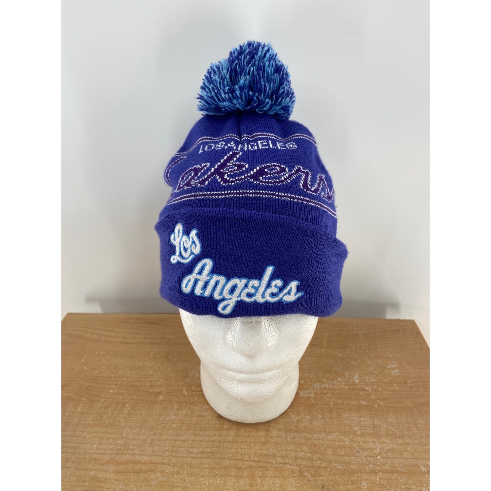 Mitchell & Ness Los Angeles Lakers Beanie Knit Pom Hat Purple Blue Mens NBA