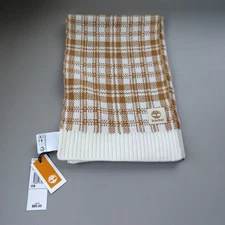 Timberline Knit Scarf NEW Cream + Tan Plaid Preppy Cozy College City Minimalist