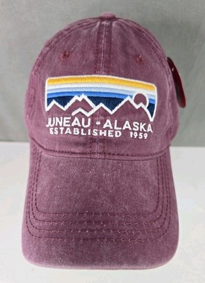 Juneau Alaska hat embroidered skyline mountain peaks XL strap back cap