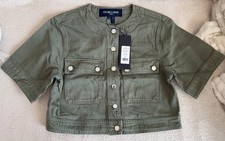 Veronica Beard Denim Jacket Short Sleeve Stone Army Green XS,S