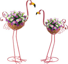 Set Di 2 Vasi per Fiori in Metallo - Fenicottero Rosa - Con Cestino - per Intern