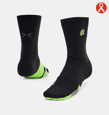 Curry ArmourDry  Playmaker Mid-Crew Socks Size L(8.5-13) - Black/High Vis Yellow