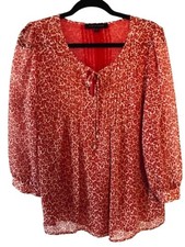 Tommy Hilfiger Red/White Floral Print Peasant Blouse BOHO Size Large lined