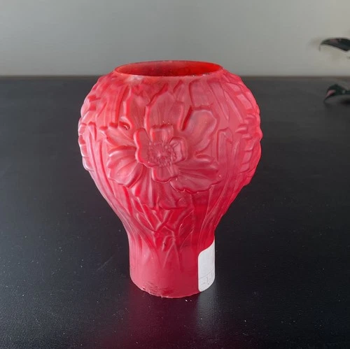 Fenton Hand Blown Glass Red Ruby Embossed Roses Satin Lamp Shade  5"