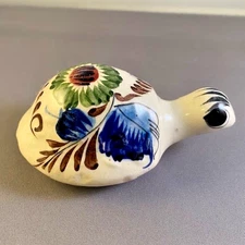 Tonala Mexican Pottery Turtle Hand-Painted Vintage Floral Design