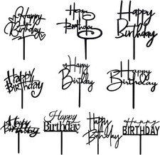 10 PCS Black Happy Birthday Cake Topper Acrylic Cupcake Topper A Series of