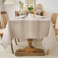 Tischdecke Abwaschbar Beige Rechteckig 140X240Cm Polyester Streifen-Muster
