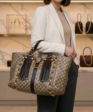 Borsa shopper Gucci GG tela rivestita babouska cuore borchie frange grande 207301