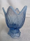 Vintage Signed Fenton Art Glass Tulip Light Blue Opalescent 2 Way Candle Holder