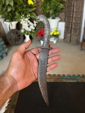 Antique Old Indian Hand Forged Iron Dagger Lion Shape Handle Hunting Knife Katar