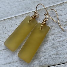 Min Favorit Desert Gold Sea Glass Rectangle Drop Gold Pl Artisan Earrings