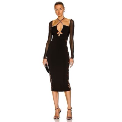 NEW Self-Portrait Black Jersey Lace Cut Out Halter Midi Dress (Size 6) |  eBay