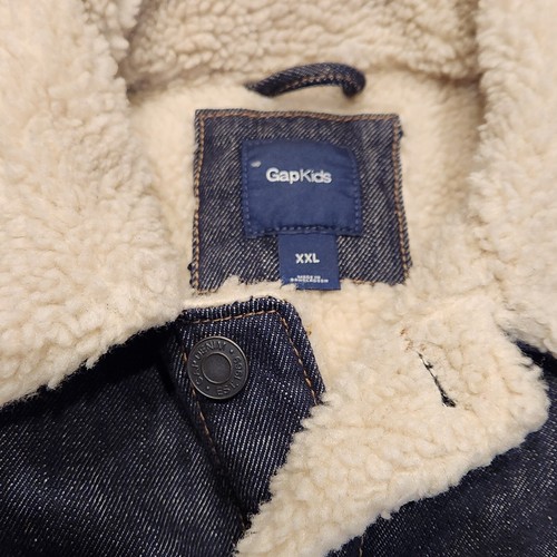 GAP Kids Boys Sherpa Lined XXL Trucker Denim Jacket Dark Indigo Wash - Picture 10 of 12