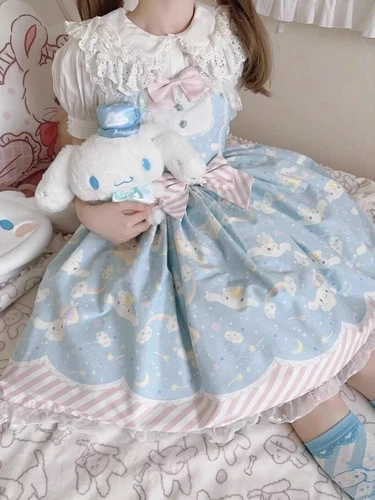 Girl Sweet Cinnamoroll Kuromi My Melody Lolita JSK OP Dress Slip Strap Skirts - Picture 6 of 9