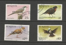 St. Kitts 1983 Birds Official ovpts to $10, used.  SG O13/19/20/22