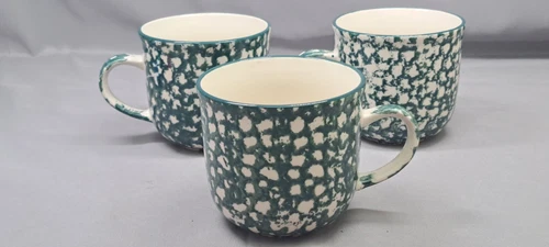 Folk Craft APPLE Coffee Cups Mugs by Tienshan Green Sponge Style Set of 3