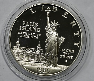 1986 Ellis Island Statue of Liberty Commemorative Silver Doll Box