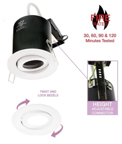 All LED ADLFR02 Adjustable Fire Rated GU10 50W Downlight Body IP20 White