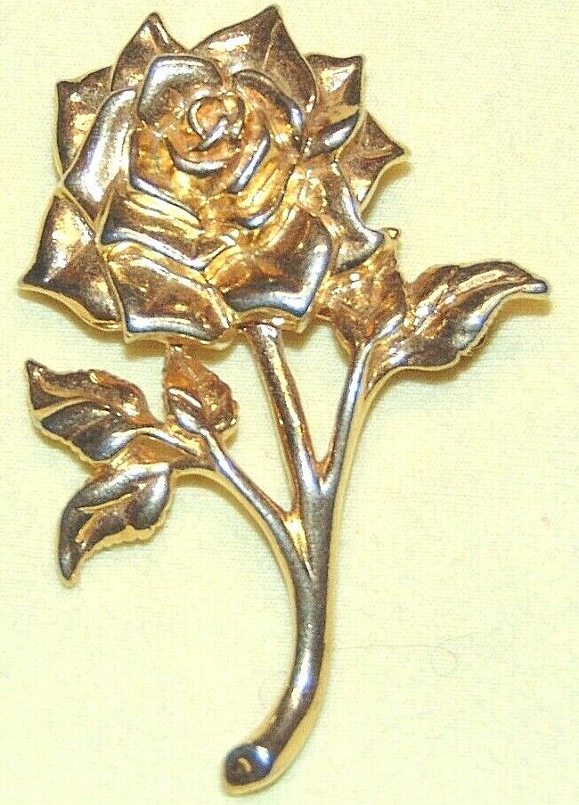 VINTAGE STUNNING GOLD TONE PRETTY FLOWER ROSE PIN… - image 1