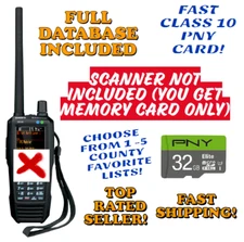 32GB Memory Card for Uniden SDS100 +COUNTY FAVES! PROGRAMMED for SDS 100 Scanner