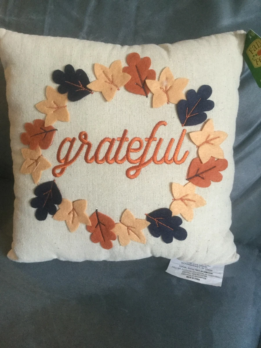 CVS SQUARE HARVEST GRATEFUL OFF WHITE FALL LEAVES THROW PILLOW 12