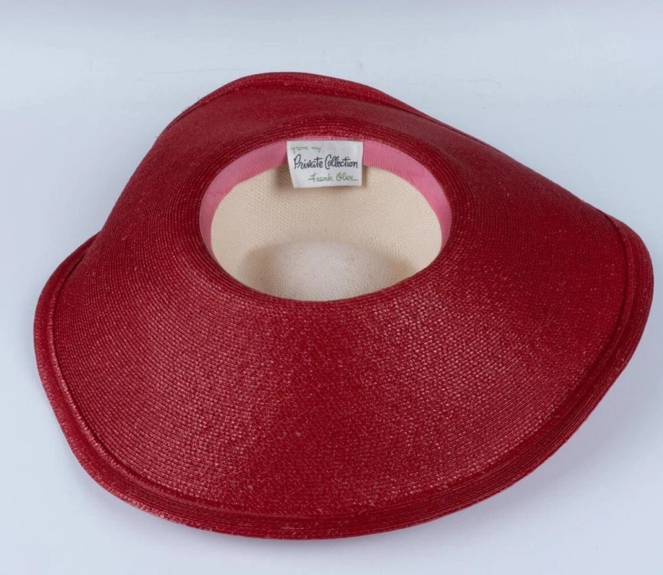 VTG 20th Century Frank Olive Straw Hat - Wide Red Brim with Cream Crown - Image 3 of 4