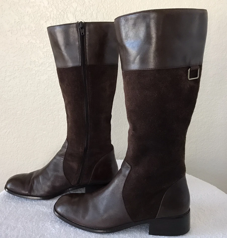 Coldwater Creek Women’s Brown Leather And Suede Knee-high Boots Sz 10M Side Zip - Image 2 of 4